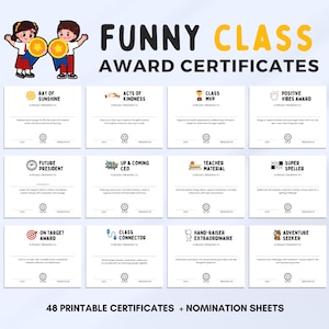 Printable Funny Class Superlatives | End of Year Student Awards | Colorful Classroom Certificates | Boys And Girls School Achievement Gifts