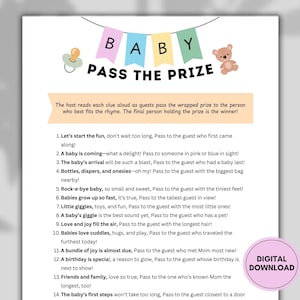 Pass the Gift Baby Shower Game | Baby Shower Pass The Prize Poem | Printable Pass The Present Group Activity | Rhyme For Baby Boy Or Girl