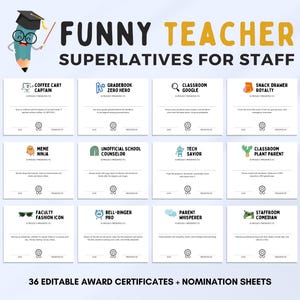 Funny Teacher Awards | Editable Staff Awards for Teachers | Teacher Appreciation Week | End of Year Gifts | Employee Certificates Template