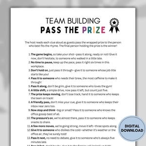 Pass The Prize Coworker Game | Printable Team Building Games | Office Party Icebreaker And Gift Exchange | Pass the Present Poem & Rhyme