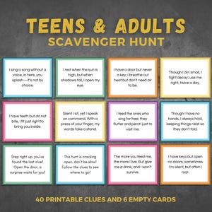 Teen and Adult Scavenger Hunt | Printable Indoor and Outside Treasure Hunt Riddles | Tween and Teen Party Activity | Birthday and Group Game