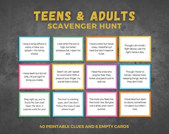 Schnitzeljagd für Teenager und Erwachsene | Druckbare Schatzsuche für drinnen und draußen | Tween und Teen Party Aktivität | Geburtstags- und Gruppenspiel