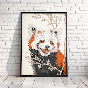 Red Panda Digital Printable Art, Cute Animal Wall Decor, Instant Download, Nursery & Kids Room Decoration, Wildlife Illustration