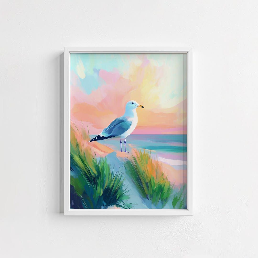 Seagull Digital Art Print | Coastal Wall Art, Beach Decor, Printable ...