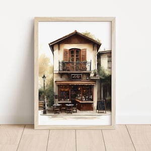 Coffee Shop Art Print - Cozy Cafe Wall Decor, Aesthetic Digital Download, Shop Scene Poster for Coffee Lovers