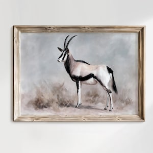 Vintage Oryx Wall Art – Elegant African Antelope Print, Safari Animal Decor, Rustic Wildlife Painting, Savannah Nature Illustration