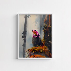 Roze kikker aquarel kunstafdruk | Levendige dierenmuurdecoratie en unieke cadeau-ideeën voor op de natuur geïnspireerde woondecoratie