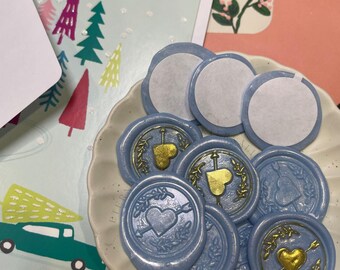 Heart Wax Seal Adhesive- Pre-made Wedding Invitation Seals, Self-Adhesive wax seals, wax seal stickers, gold accent wax seal stickers