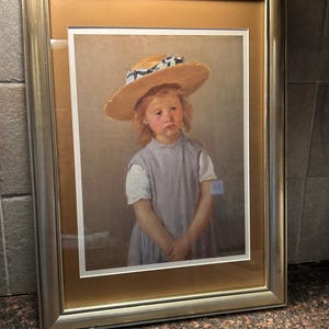 Child in Straw Hat (1886) print, Double Matted in Gold Frame 17.5” x 13” // Impressionism Painting, Mary Cassatt