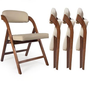Folding Wood Frame Chair Set: Upholstered Seat, Fruitwood Frame Finish