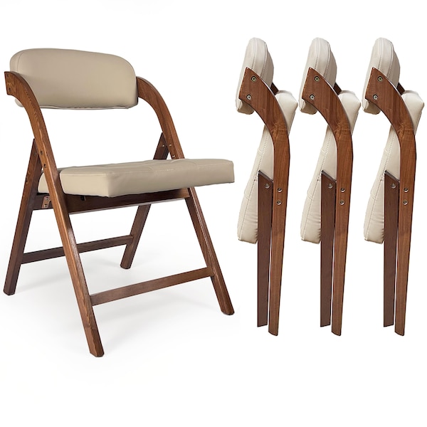 Folding Wood Frame Chair Set: Upholstered Seat, Fruitwood Frame Finish