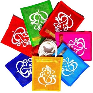 Ethnic Ganesh jute bags, ethnic Rangoli jute bags, wedding return  gifts, house warming return gifts, return gift bags