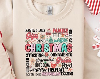 Christmas Lights Sweatshirt, Holiday Word Art Design