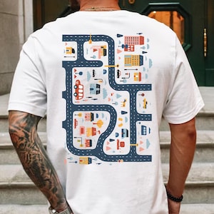 お父さんの背中でカーレースをしよう、お父さんへのギフトTシャツ、お父さんお母さんへの父の日の家族へのギフト、お父さんと息子へのTシャツ、お父さんの誕生日プレゼントのホリデーTシャツ