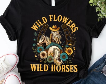 Wild Flowers & Horses Shirt, Country Western Tee