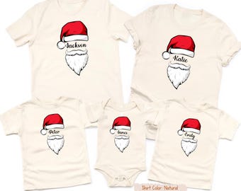 Custom Family Christmas Shirt, Personalized Santa Hat Xmas Tee