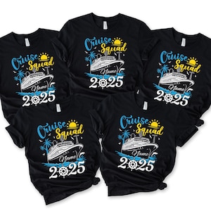 カスタムネームファミリークルーズ2025マッチングシャツ、クルーズスクワッドTシャツ、パーソナライズされた家族旅行シャツ、グループクルーズ友達シャツ