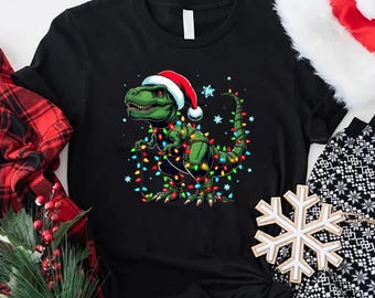 Kids Christmas T-Rex Shirt, Red Monster Truck, Holiday Outfit