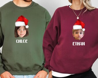 Custom Face Christmas Sweatshirt: Personalized Santa Hat Matching Family Gift