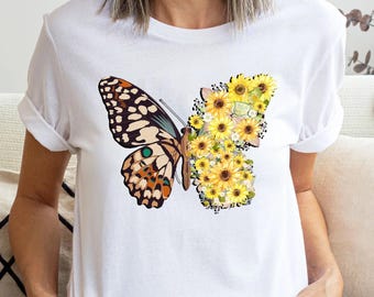 Sunflower Butterfly Shirt, Butterfly Tee, Mothers Day Gift Shirt, Sunflower Shirt, Floral Tshirt, Flowers Gift T-shirt, Animal Tee,Flower