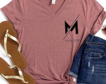 Custom V Neck Shirt, Custom Logo V-Neck Shirt, Add Your Own Text, Custom Photo Shirt, Custom V-Neck Shirt, Design Your Own