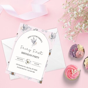 Fairy First Birthday Invitation, Fairy 1st Birthday Invite, Enchanted Garden Birthday Invitation, Whimsical 1st Birthday, Girl, Template