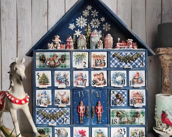 Advent calendar house Christmas advent countdown Centerpiece festive decoration Christmas decor Vintage Christmas gift for kids