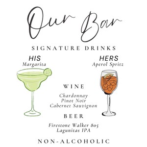 Letreros de menú de bar personalizados para bodas y eventos