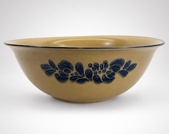 Vintage Pfaltzgraff Folk Art 12 Inch Serving Bowl USA Stoneware Blue Floral Farmhouse Salad Bowl Cottagecore Kitchen Decor