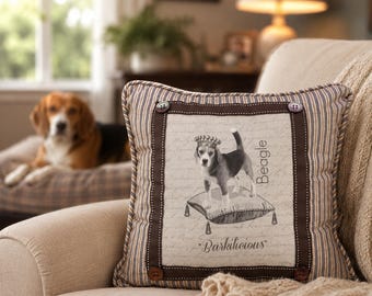 Beagle in Crown Pillow: French Country Farmhouse Decor