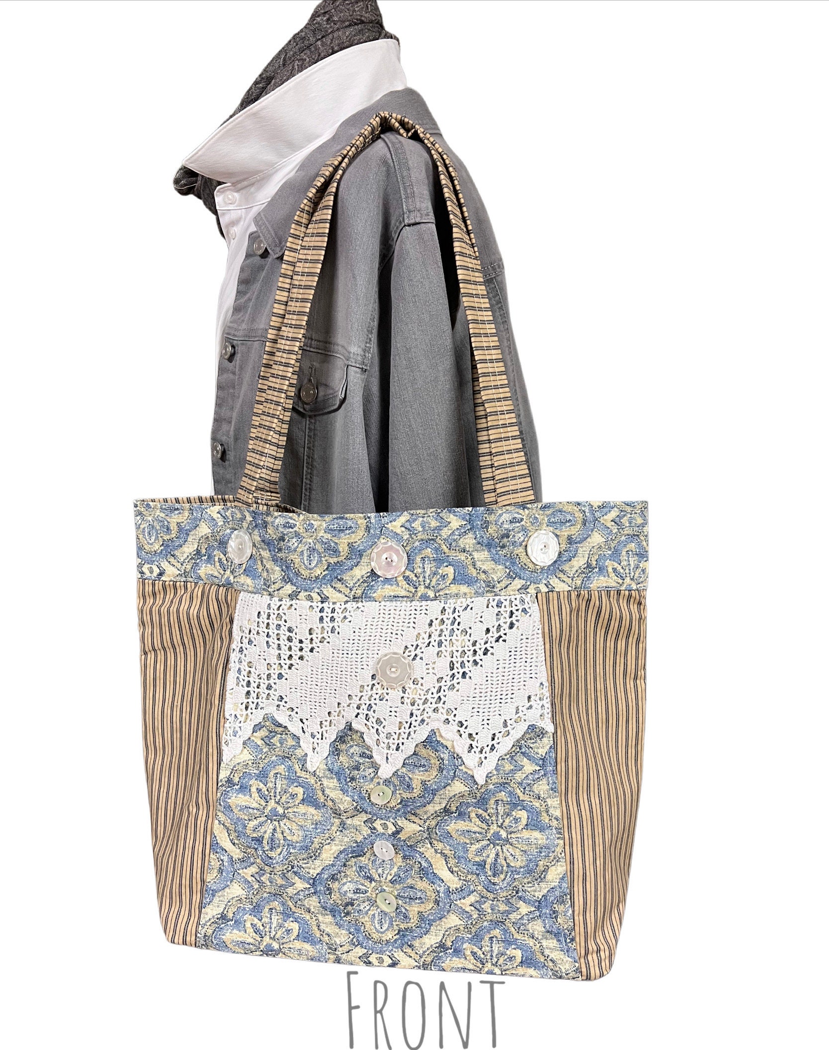 Designer Tote Bag French Damask Print Beach Bag Tote Bag 