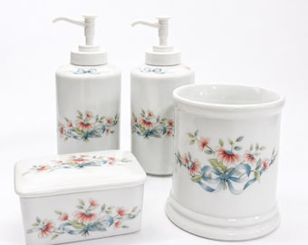 Vintage Princess House Floral Porcelain Bathroom Set, Cottagecore Bath Decor