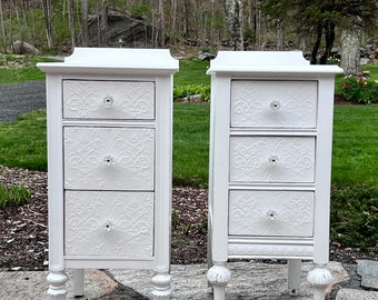 Vintage Set of Nightstands, Chic and Shabby Painted White