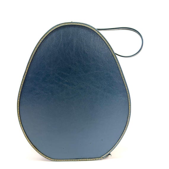 1960s Blue Vinyl Teardrop Train Case with Makeup Case