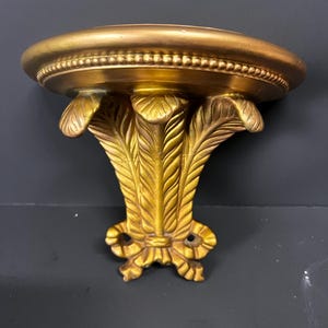 Gold Gilded Plaster Wall Shelf: Vintage Neoclassical Acanthus Leaf