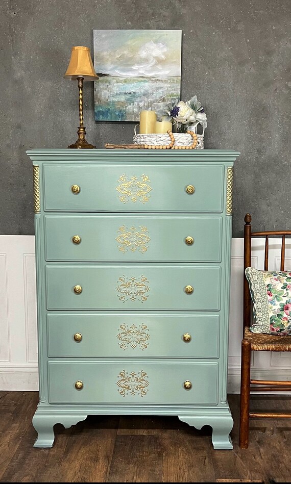 Vintage Dresser Chest of Drawers Coastal Farmhouse Modern