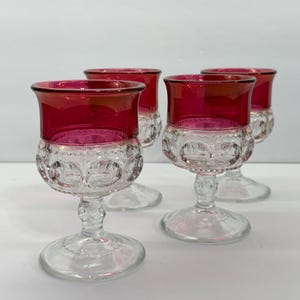 Set of 4 Vintage Indiana Glass Ruby Flash Goblets – Kings Crown Thumbprint Stemware