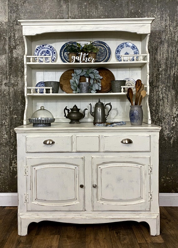 Farmhouse Distressed Country Painted Hutch Farmhouse Decor Etsy