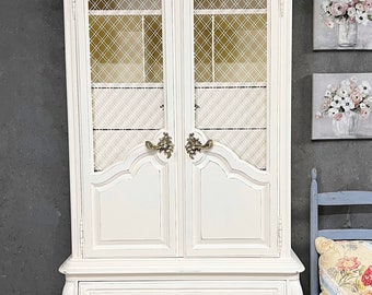 French Cottage Chic Farmhouse Armoire/Closet, French Chic Armoire wire doors, Shabby Cottage Chic