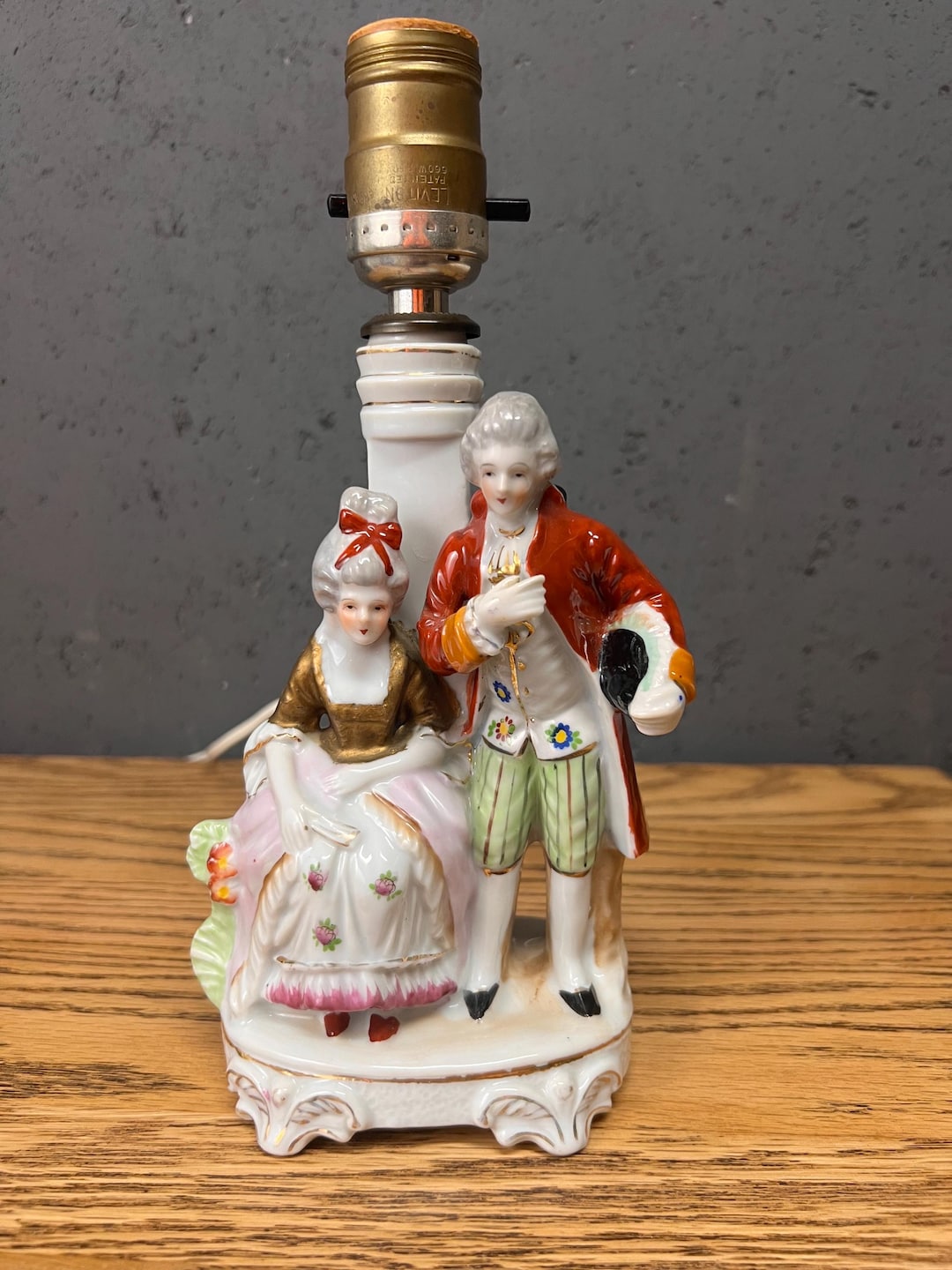 Vintage Hand-painted Porcelain Lamp: Colonial Couple Figurine
