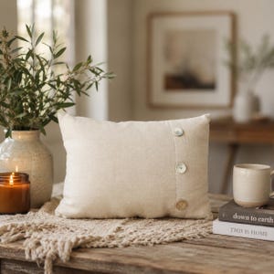 Linen Pillow with Vintage Buttons, rectangular