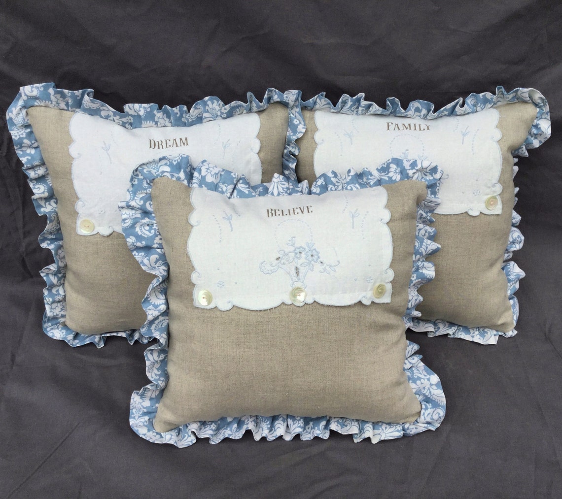 Handmade Linen Pillow with Hand Stenciled Vintage Doily Etsy