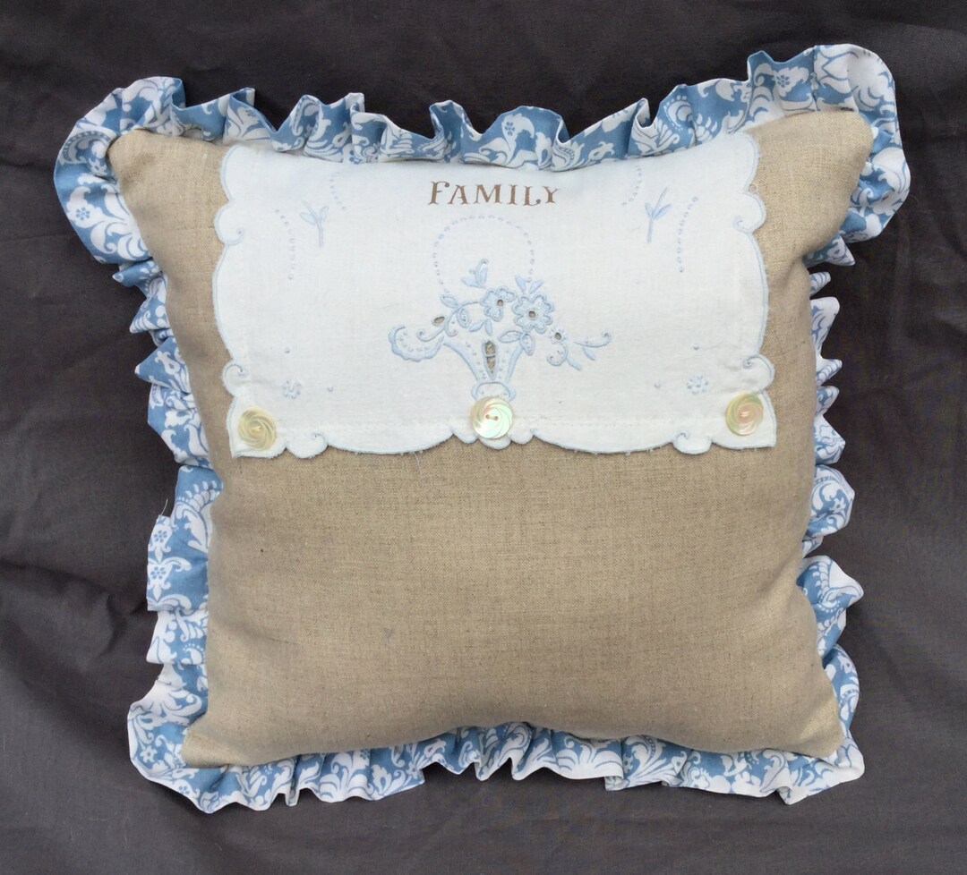 Handmade Linen Pillow With Hand Stenciled Vintage Doily Etsy
