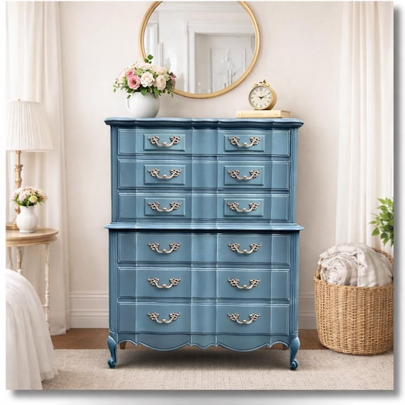 Vintage French Provincial Dresser, Chest of Drawers, Coastal Farmhouse, Modern Farmhouse, Grandmillennial, Beach Cottage