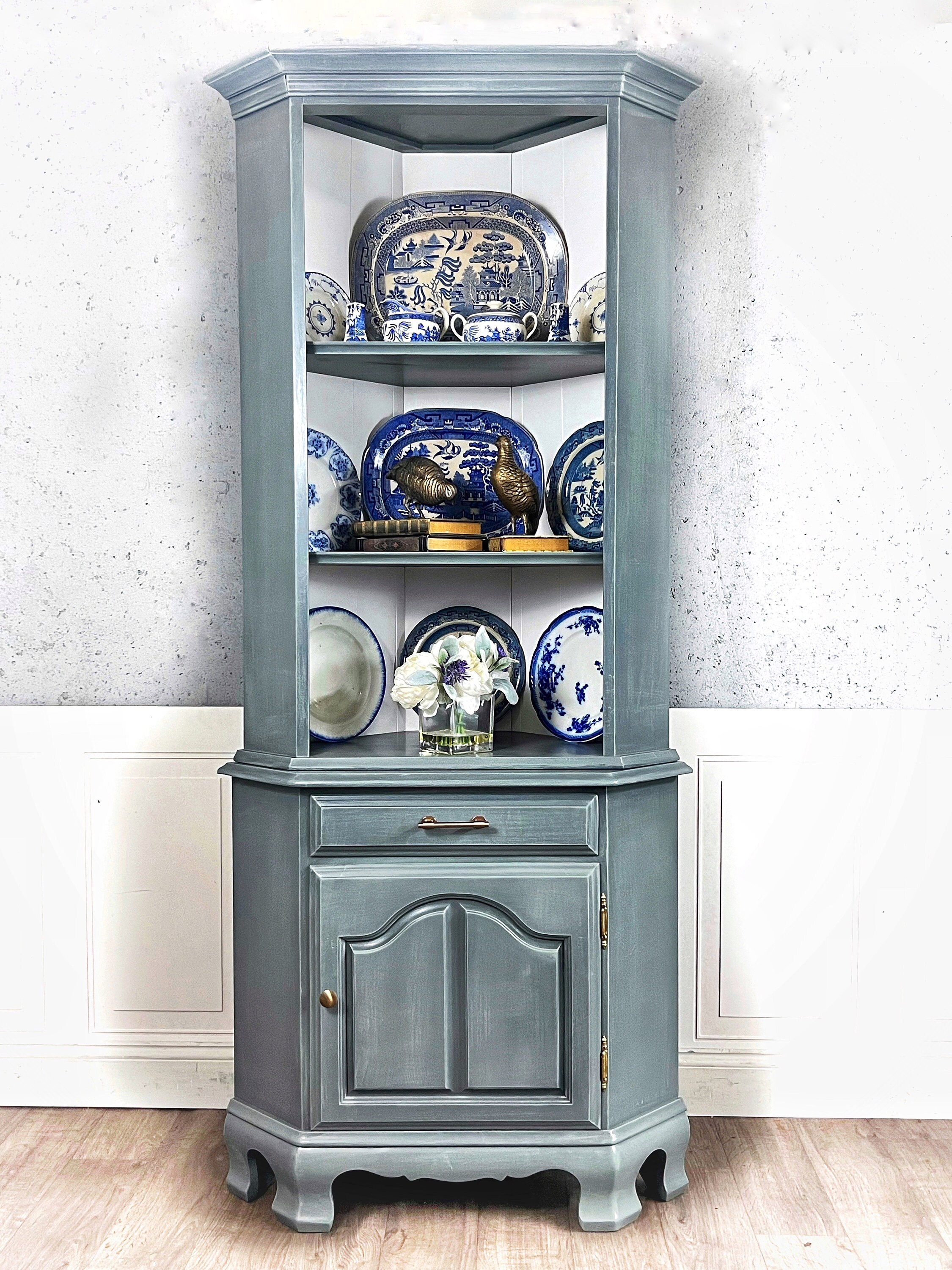 Corner Cabinet Vintage Hutch China Closet Painted Etsy