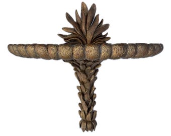 Large Italian Gilt Plaster Wall Shelf – Rococo Acanthus Leaf Bracket, Vintage