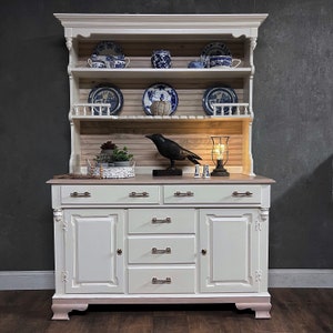 Hutch Farmhouse Style,  Sideboard, Vintage Painted, Bar Pulls, Modern Grandmillennial