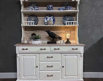 Hutch Farmhouse Style,  Restyled Sideboard, Vintage Painted, Bar Pulls, Modern Grandmillennial