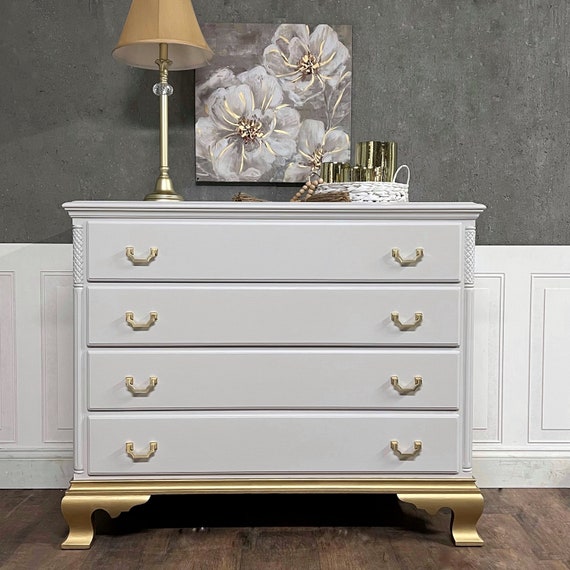 Vintage Dresser Gold Dipped Coastal Farmhouse Modern Farmhouse