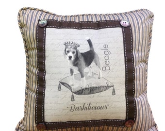 Beagle in Crown on Pillow| French Country Decor | Farmhouse Decor | Linen Print on Pillow | Dog with Crown on pillow